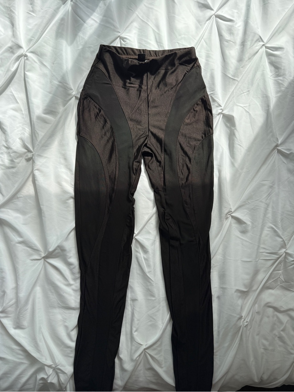 Womens Mesh Contrast High Rise Black See Through Spiral Sheer Leggings